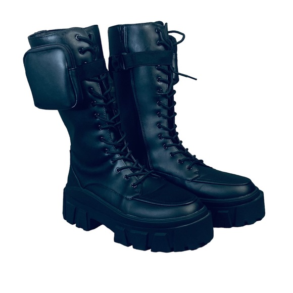 Hi Liace Up Calf Boot//Faux Leather with Pocket Detail - Picture 5 of 5